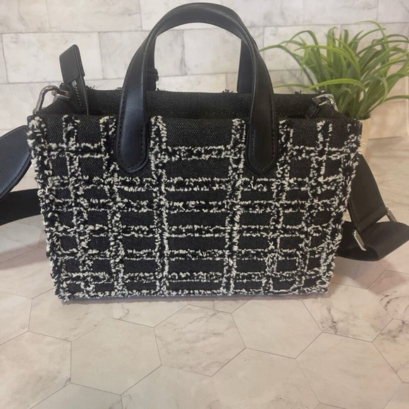 Michael Kors Gigi Small Black Denim Satchel Messenger Crossbody - Picture 3 of 11